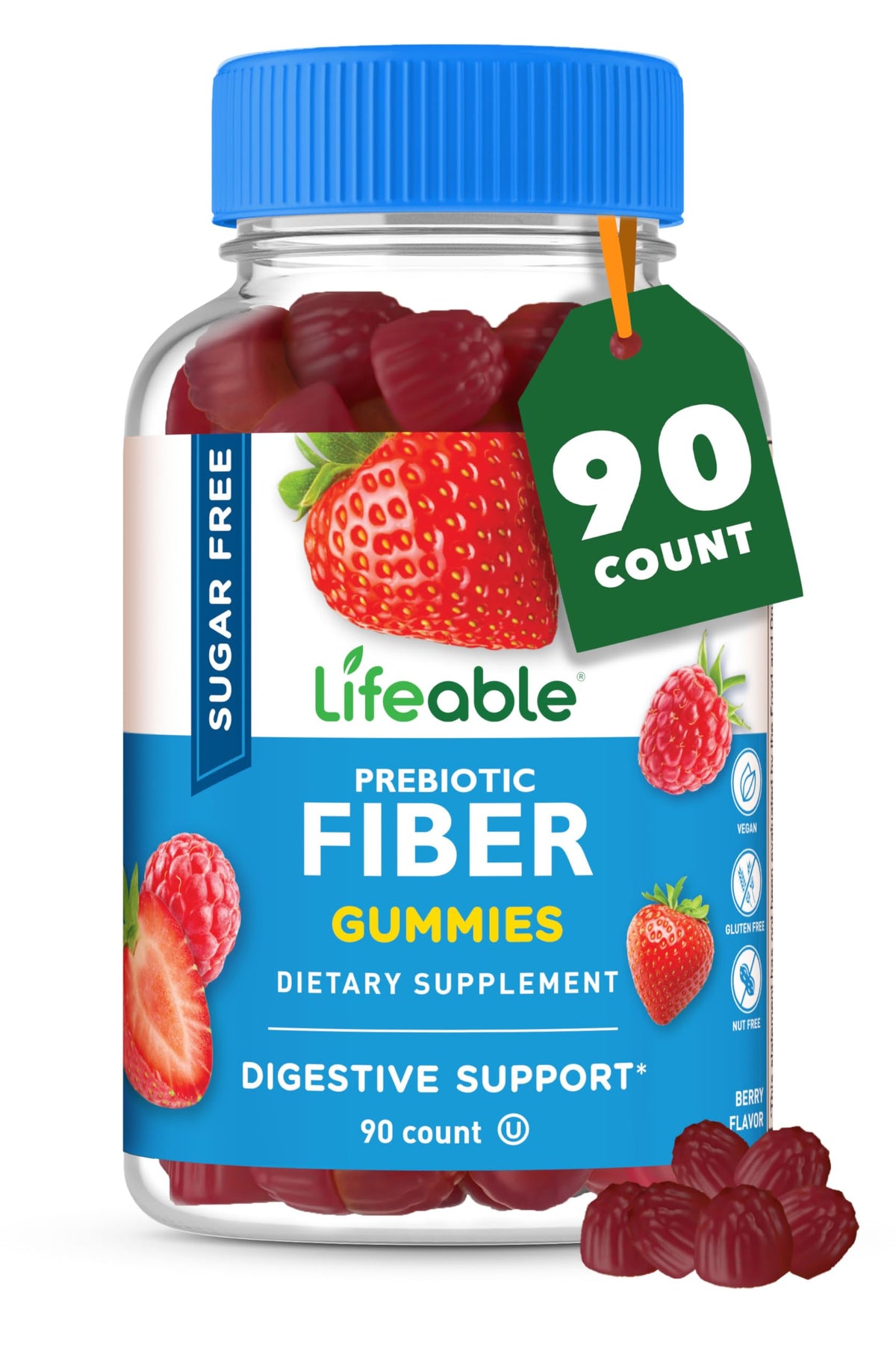 Flacon de Gummies de Fibres Sans Sucre Lifeable 90 gummies