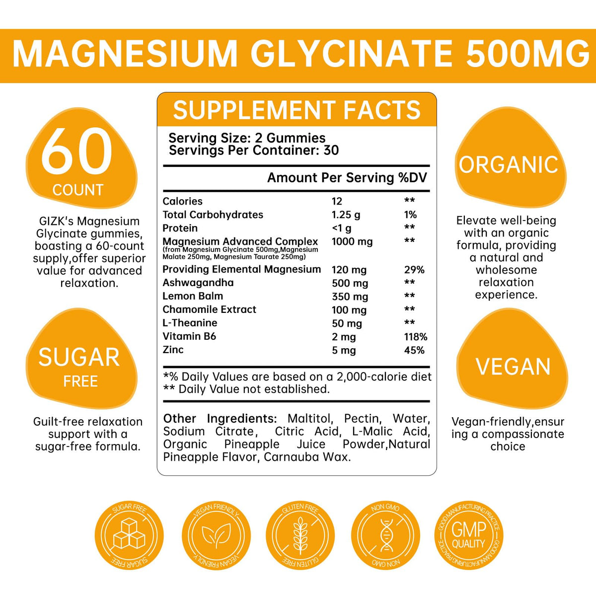 Flacon de Gummies de Glycinate de Magnésium SAYIDON, 60 unités