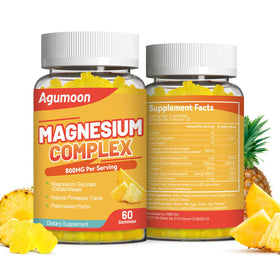 Flacon de gummies de magnésium Agumoon 800mg avec étiquette visible