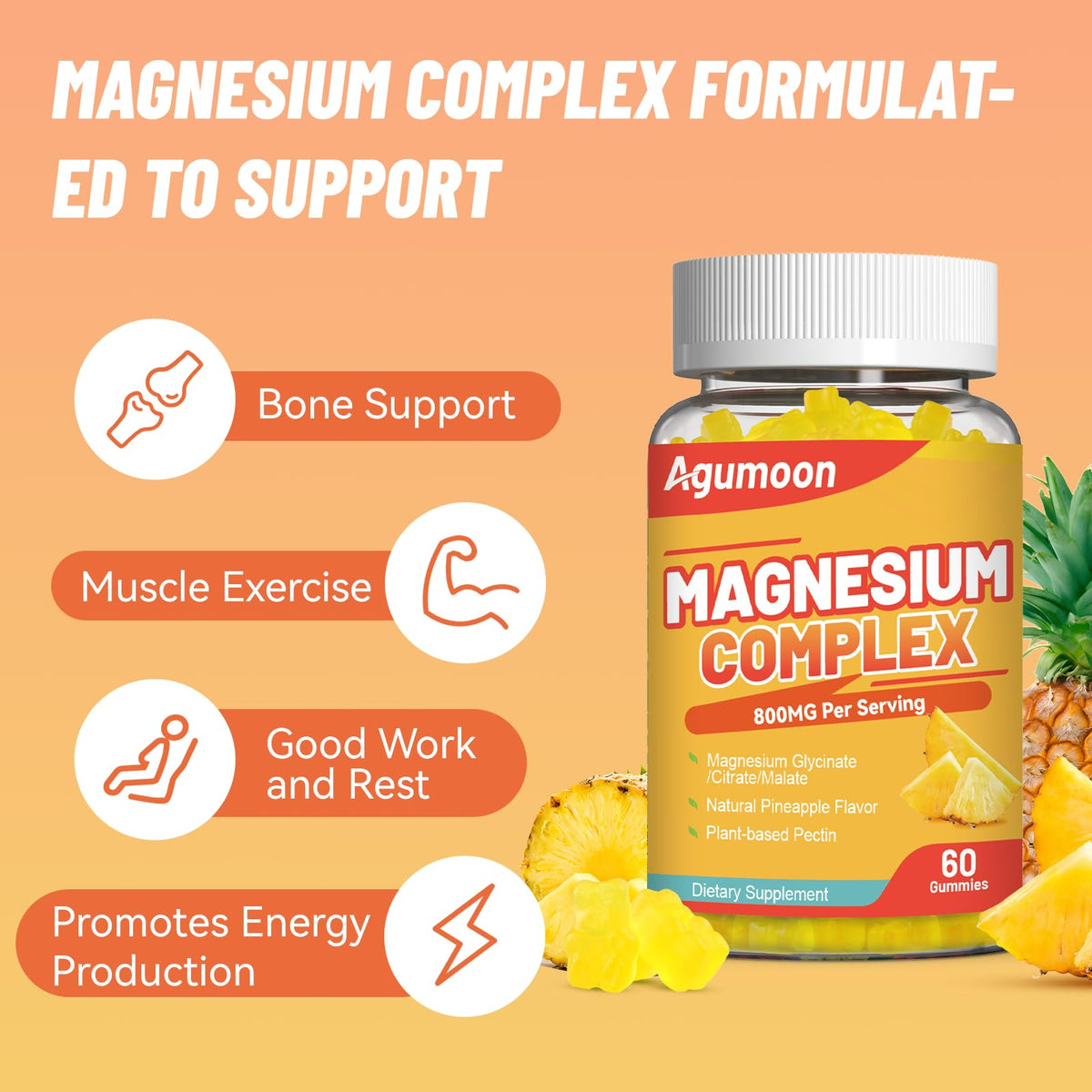 Flacon de gummies de magnésium Agumoon ouvert avec gummies visibles