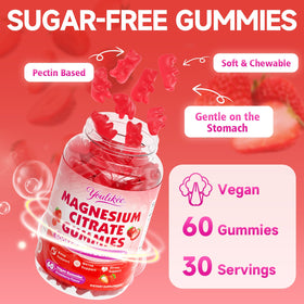 Flacon de Gummies de Magnésium Citrate Youlikee sur une surface en marbre