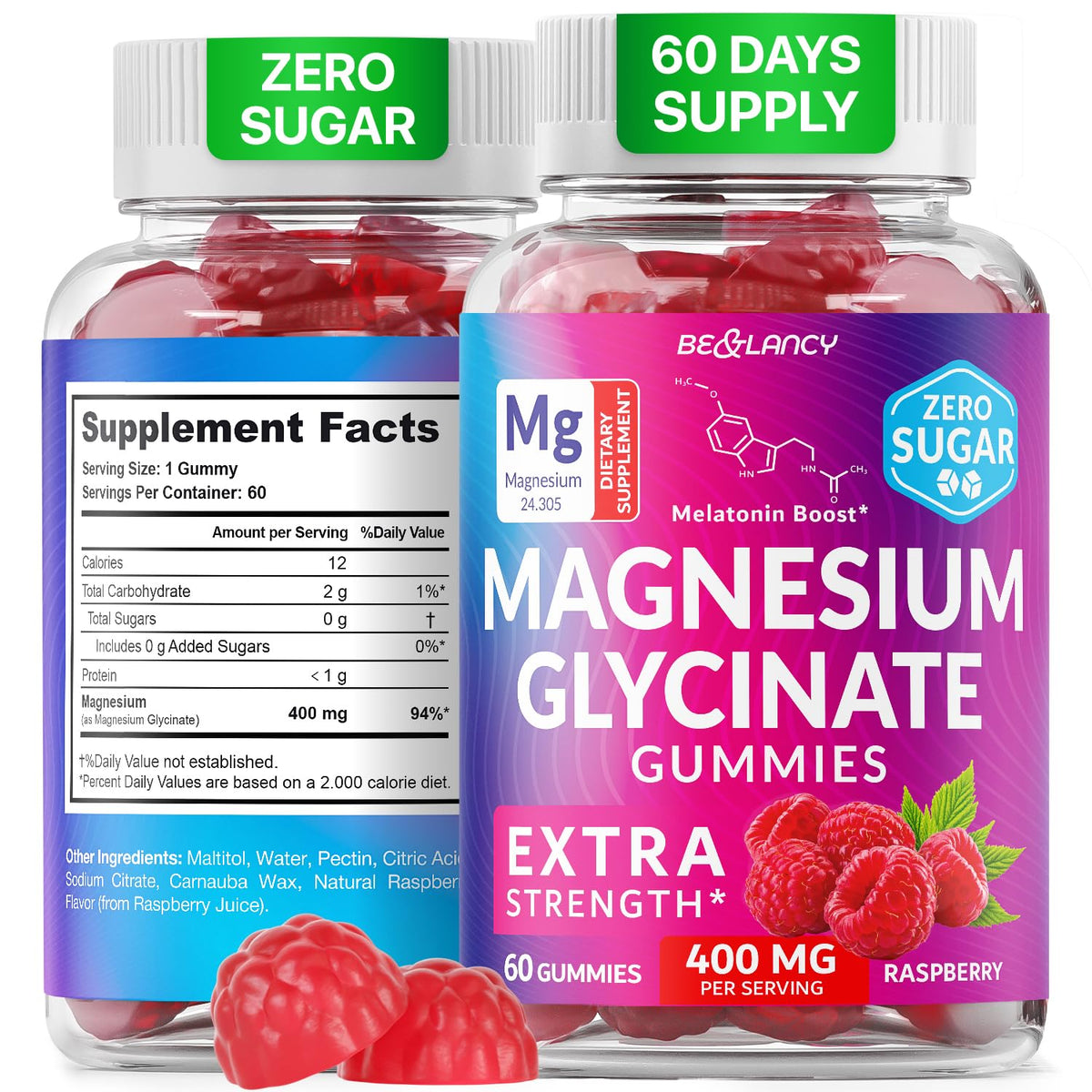 Flacon de gummies de magnésium glycinate 400mg BE&LANCY vue de face
