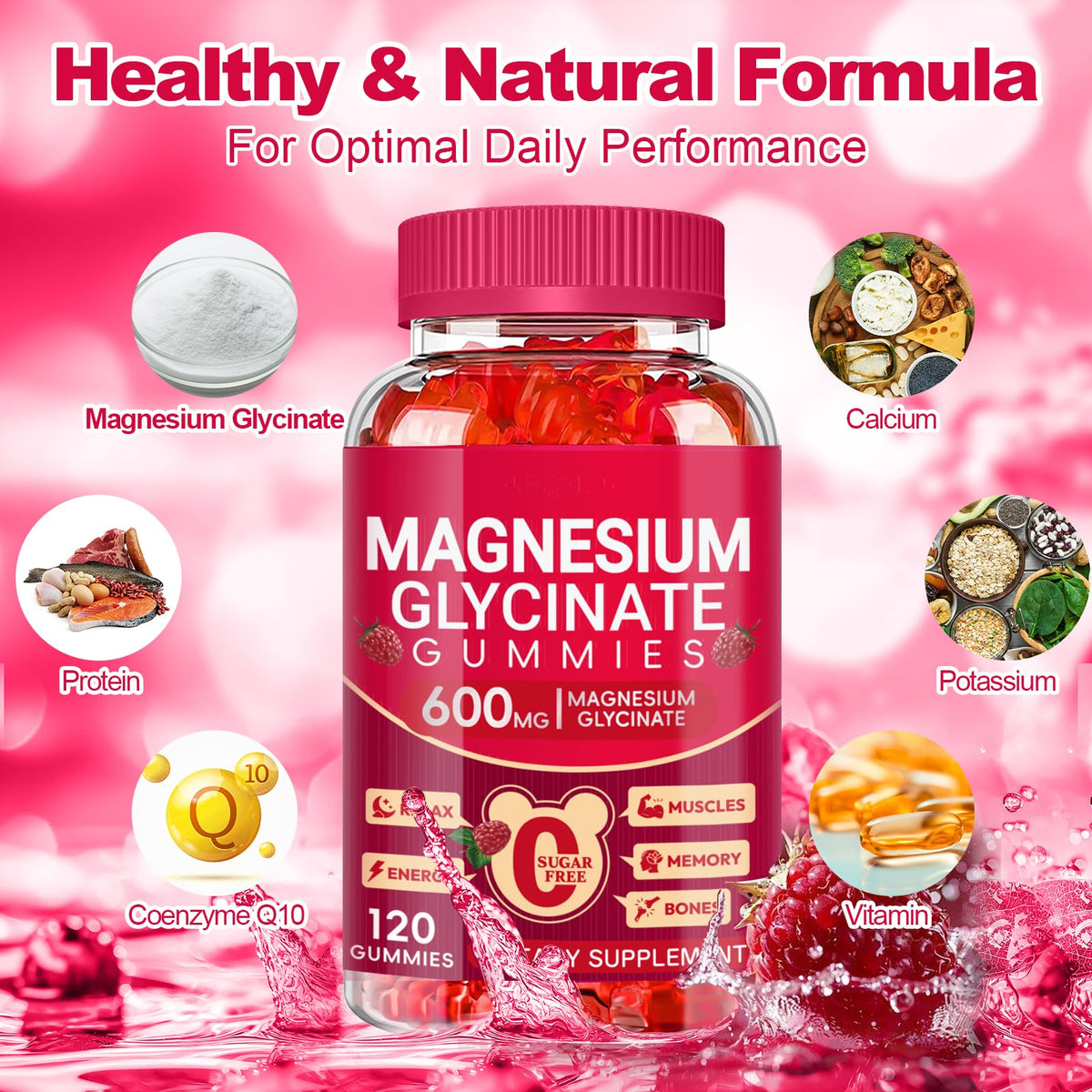 Flacon de gummies de magnésium glycinate Cytona ouvert, avec gummies à l'extérieur