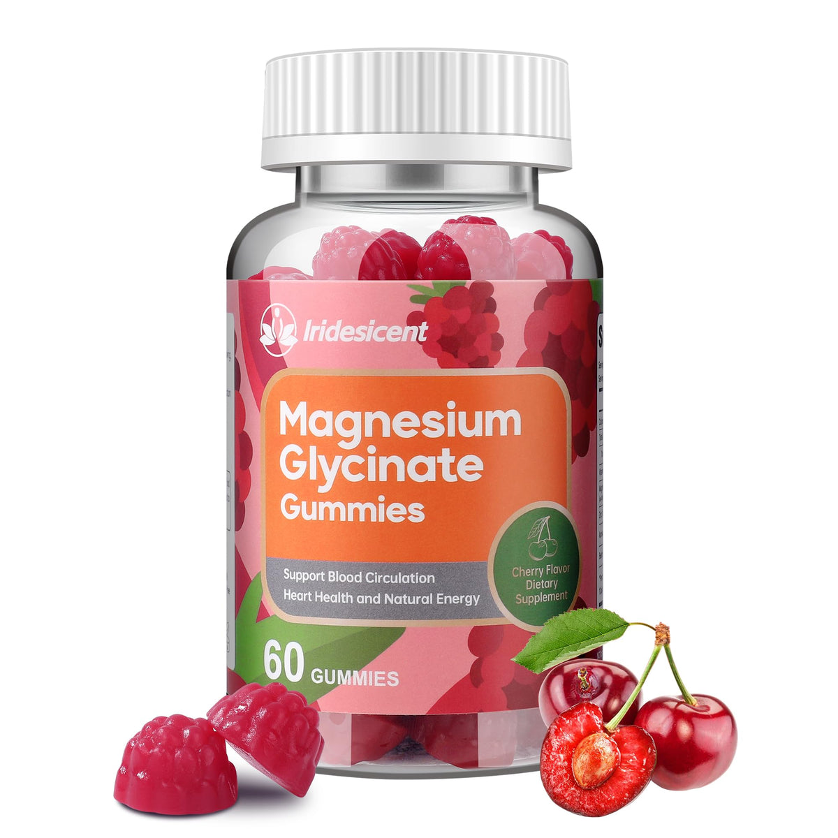 Flacon de gummies de magnésium glycinate IRIDESICENT 600mg, 60 pièces