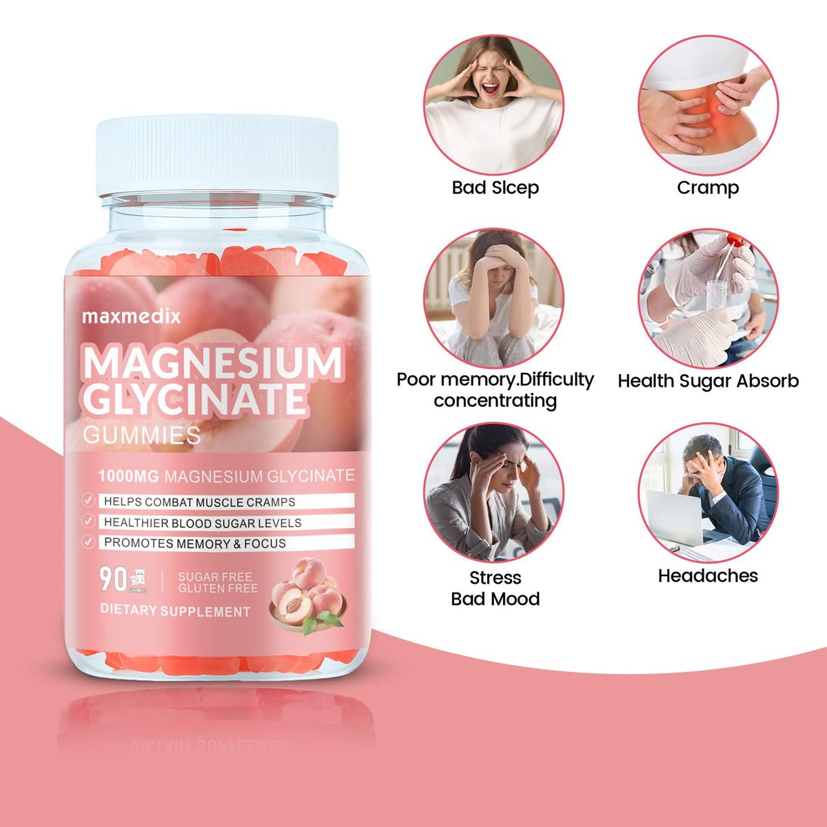 Flacon de Gummies de Magnésium Glycinate Maxmedix de 90 pièces