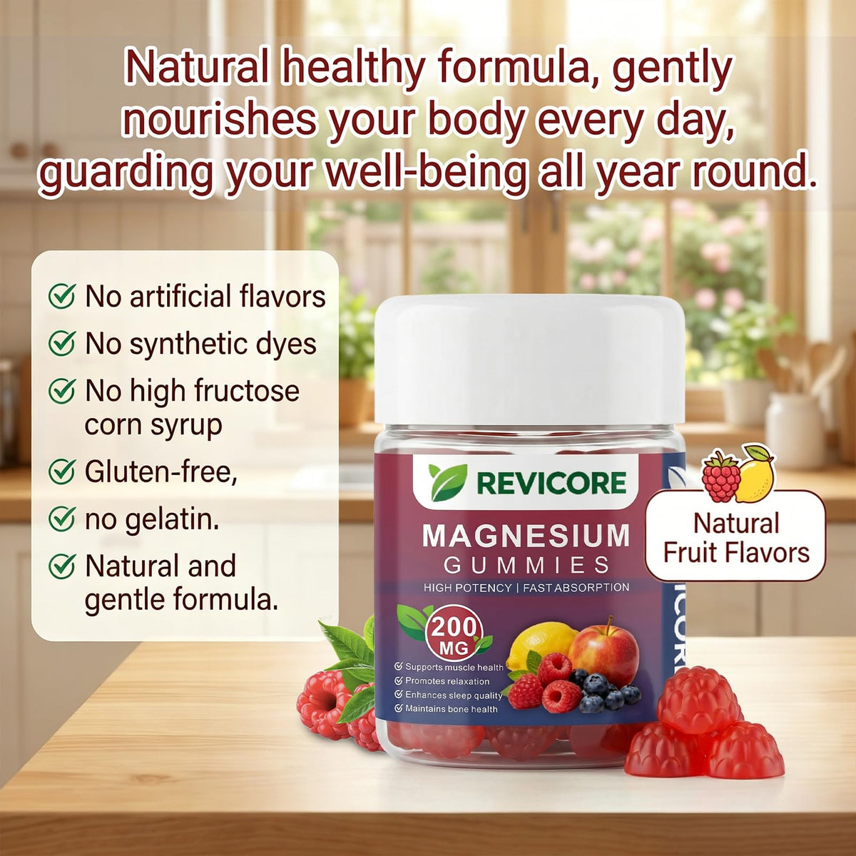 Flacon de gummies de magnésium glycinate REVICORE ouvert