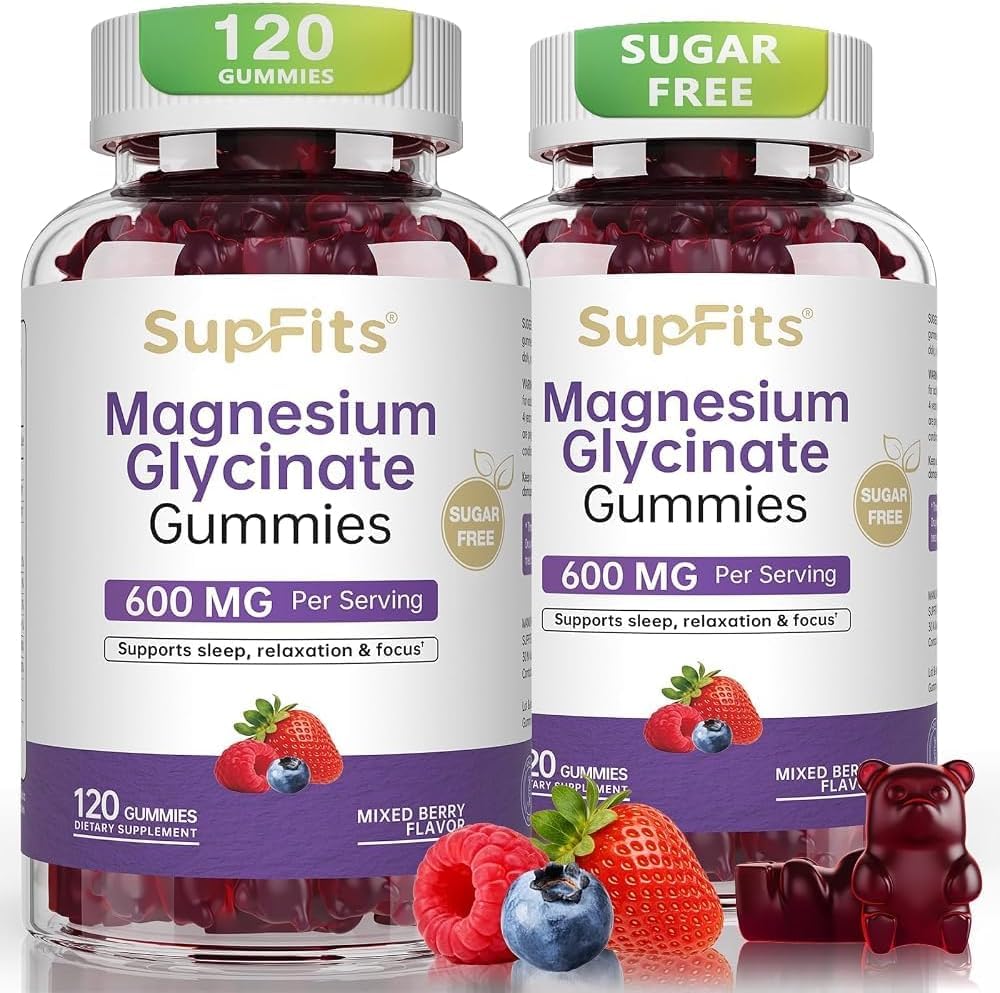 Flacon de gummies de magnésium glycinate Supfits 600mg, vue de face