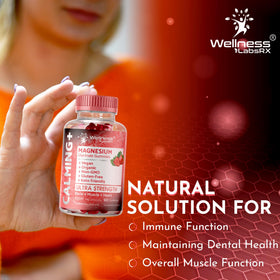 Flacon de gummies de magnésium glycinate WELLNESS LABSRX ouvert