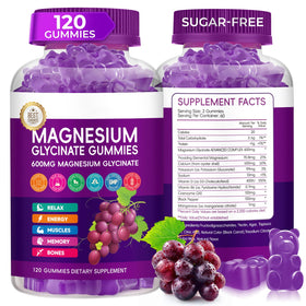 Flacon de gummies de magnésium glycinate Xytora 600mg saveur raisin