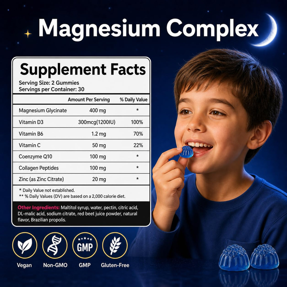 Flacon de gummies de magnésium hcusmile avec étiquette visible
