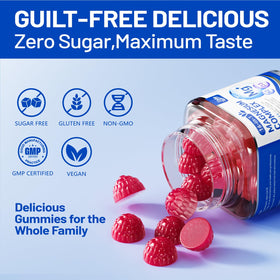 Flacon de gummies de magnésium JME avec arrière-plan naturel