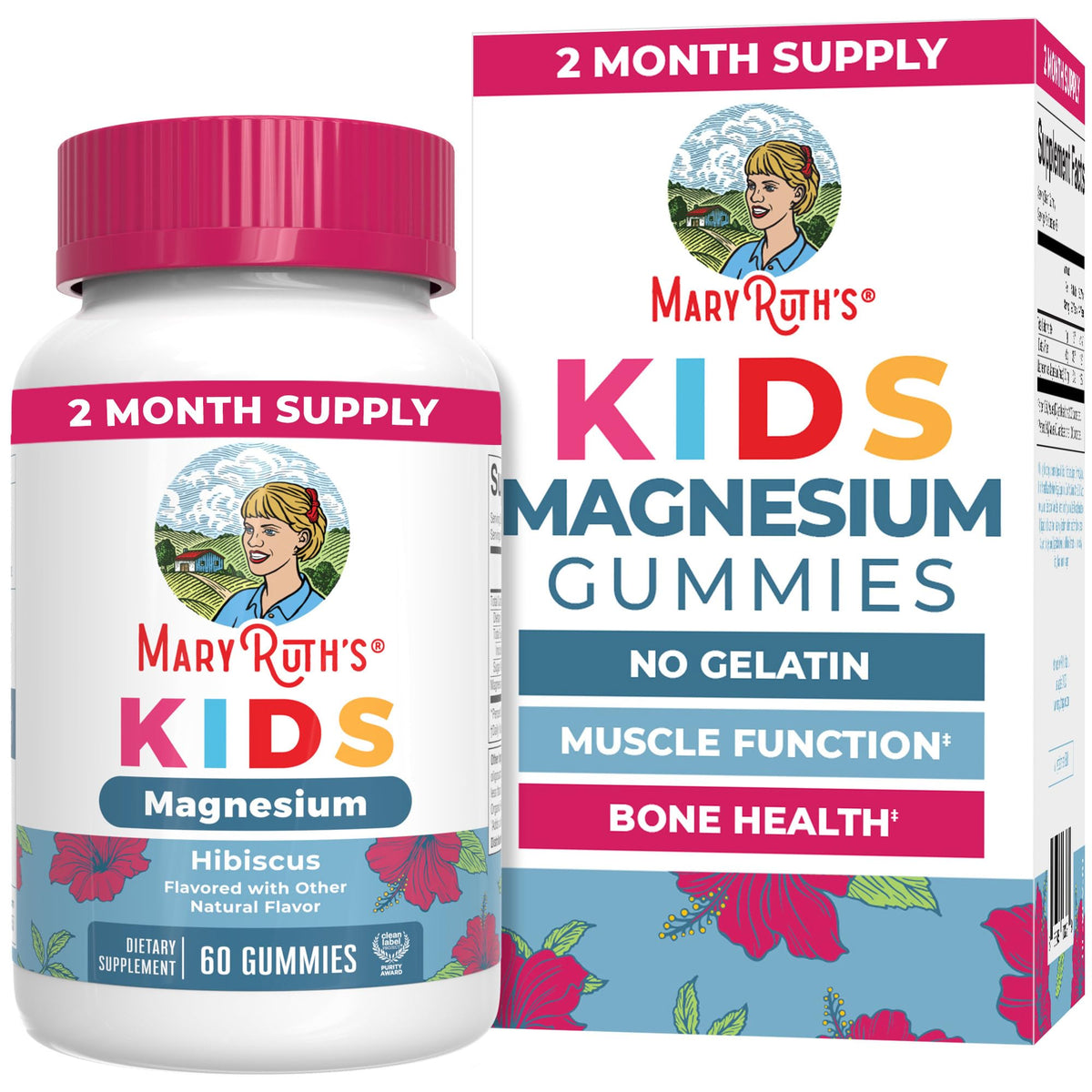 Flacon de gummies de magnésium MARYRUTH'S pour enfants, 60 unités