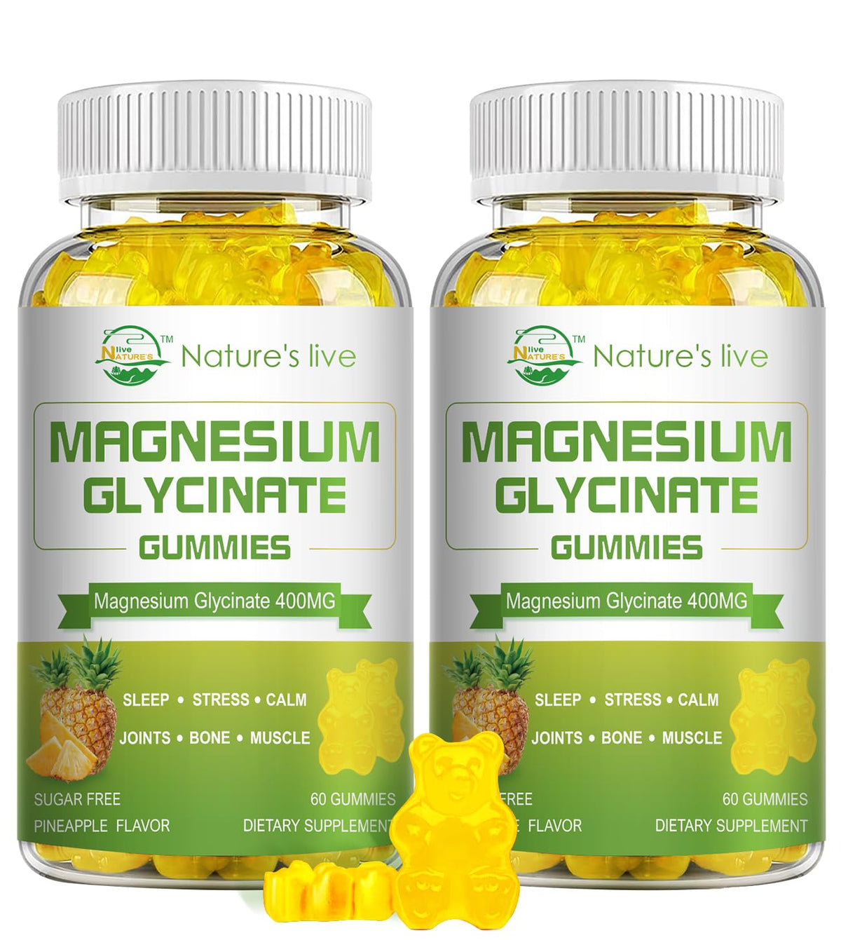 Flacon de gummies de magnésium Nature's live 600mg avec étiquette