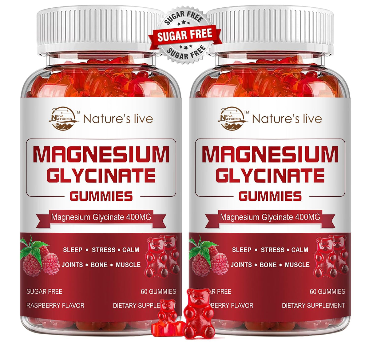 Flacon de gummies de magnésium Nature's live 600mg, vue de face
