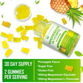 Flacon de gummies de magnésium Nature's live ouvert avec gummies visibles