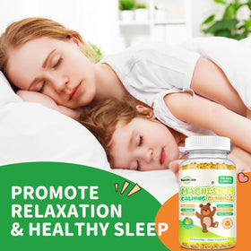 Flacon de gummies de magnésium ReviNutra ouvert montrant les gummies