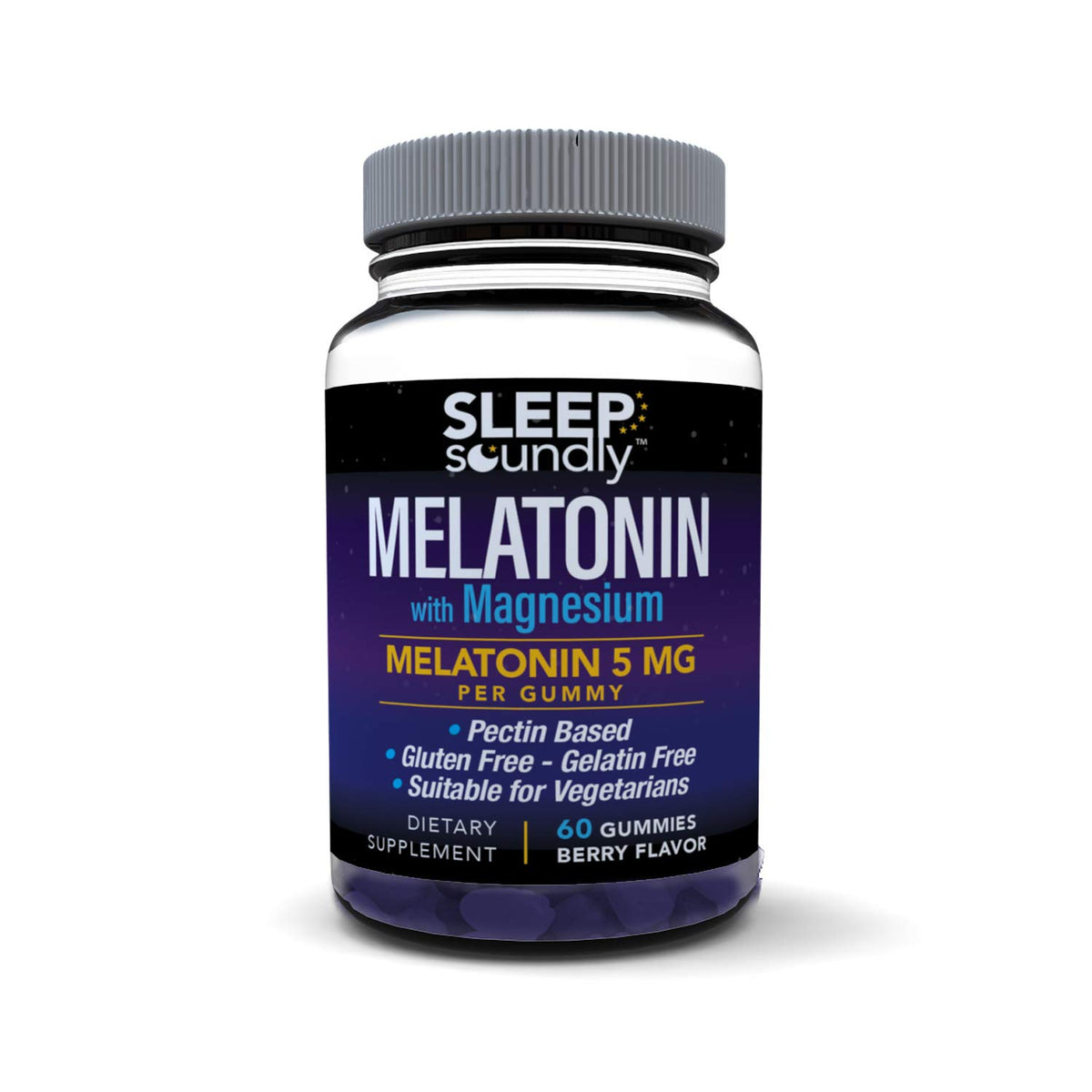 Flacon de gummies de mélatonine et magnésium Sleep Soundly, 60 unités, saveur baie