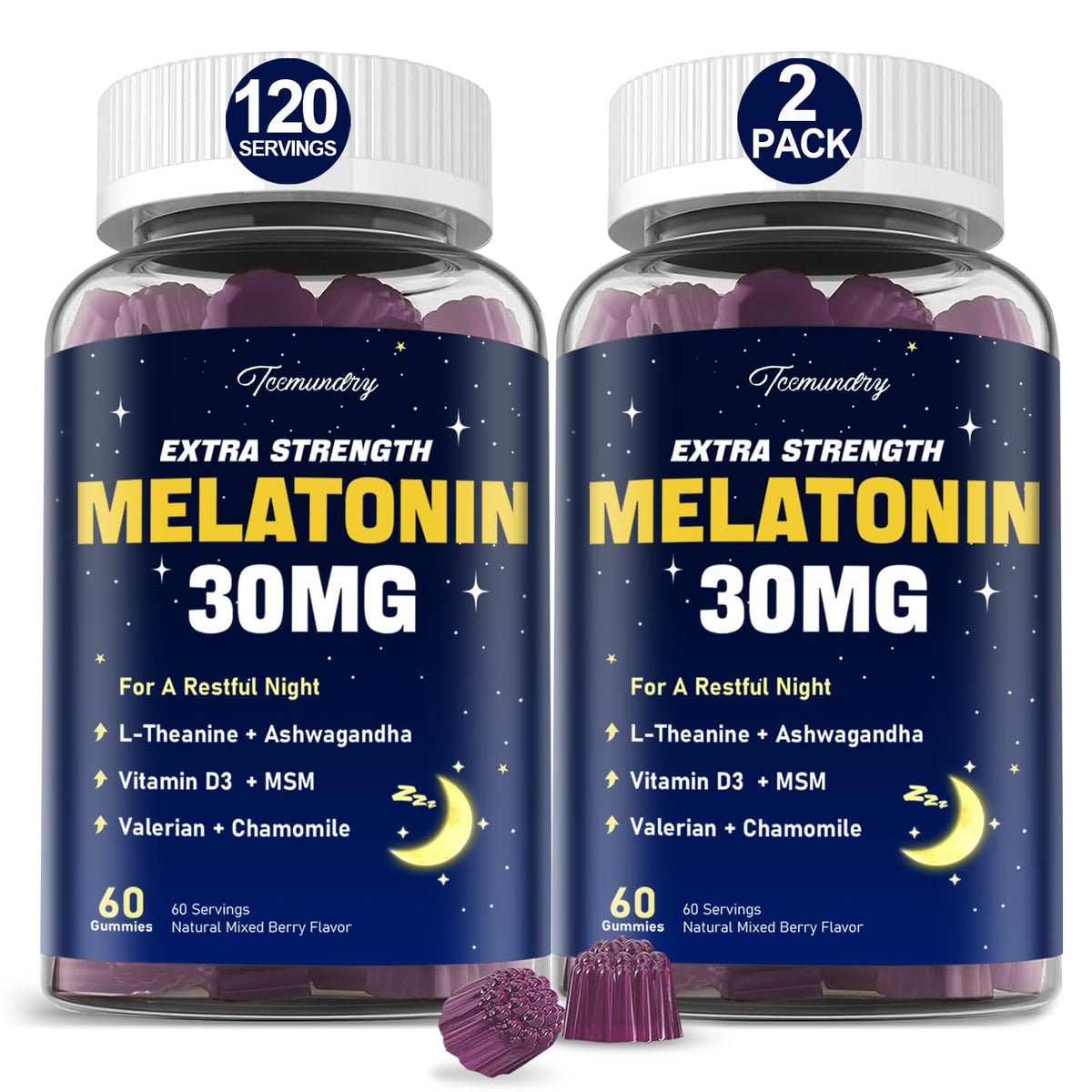 Flacon de gummies de mélatonine Tcemundry 30mg avec étiquette