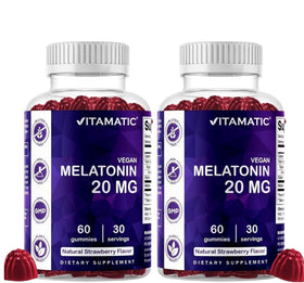 Flacon de gummies de mélatonine Vitamatic 20 mg, 60 unités, goût fraise