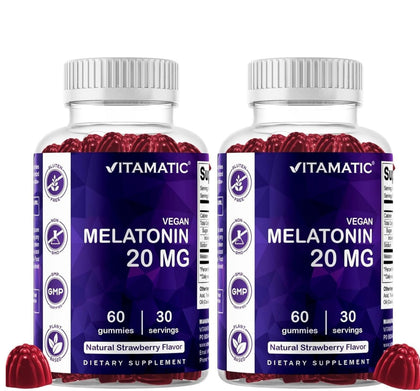 Flacon de gummies de mélatonine Vitamatic 20 mg, 60 unités, goût fraise