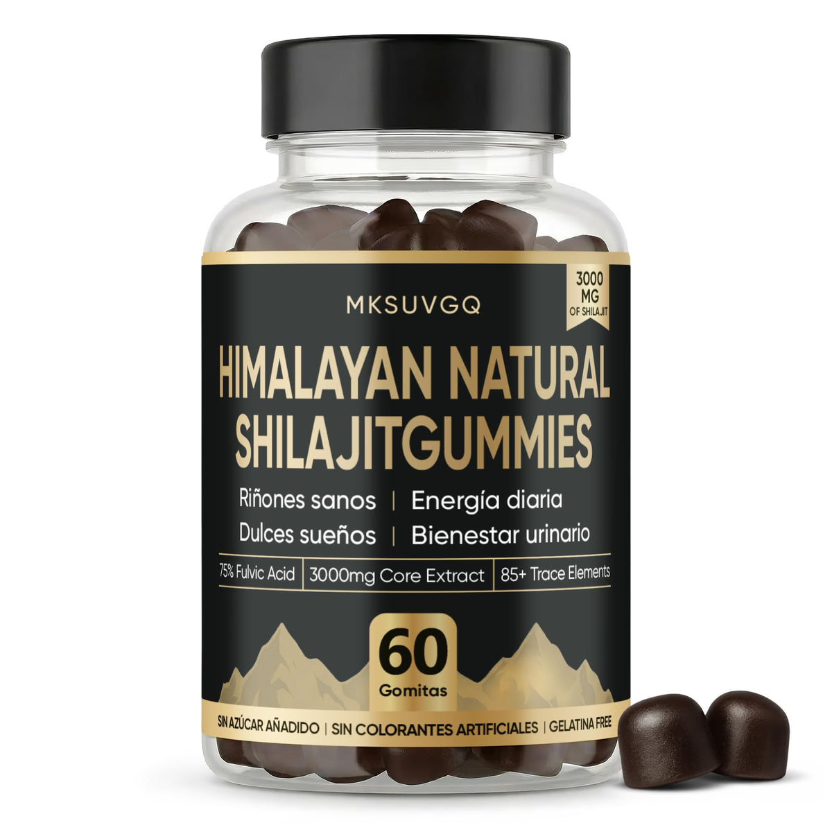Flacon de gummies de Shilajit Himalayen MKSUVGQ 3000mg vue de face