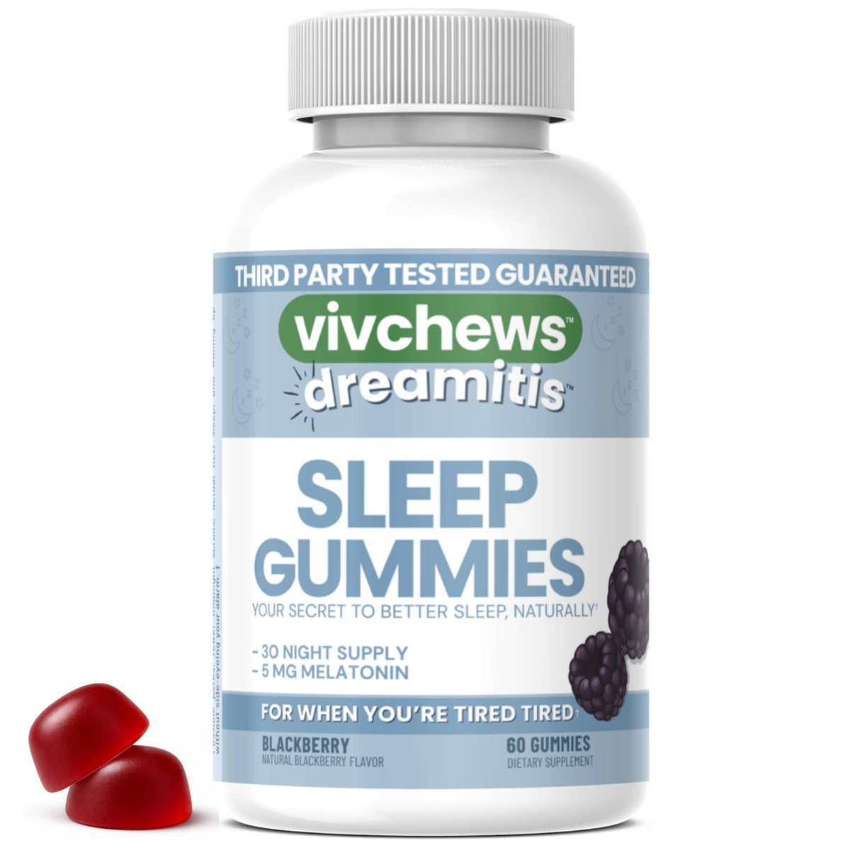 Flacon de gummies de sommeil vivchews 60 unités face avant