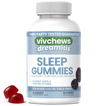 Flacon de gummies de sommeil vivchews 60 unités face avant