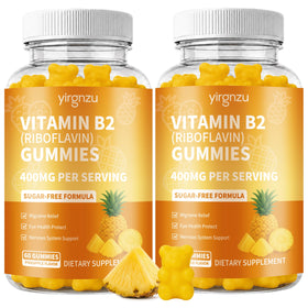 Flacon de gummies de Vitamine B2 yirgnzu avec étiquette et goût ananas