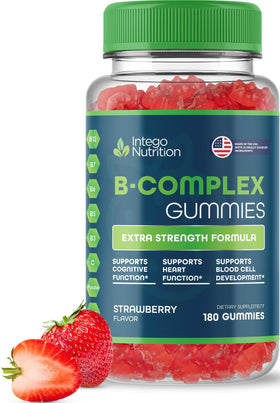 Flacon de gummies de vitamines B Complexe INTEGO NUTRITION, 180 unités, vue de face