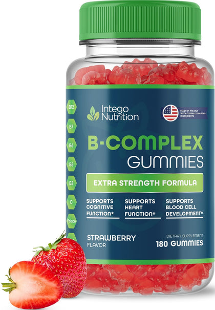 Flacon de gummies de vitamines B Complexe INTEGO NUTRITION, 180 unités, vue de face