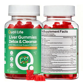 Flacon de gummies détox du foie QualiLife 120 gummies saveur fruits mélangés