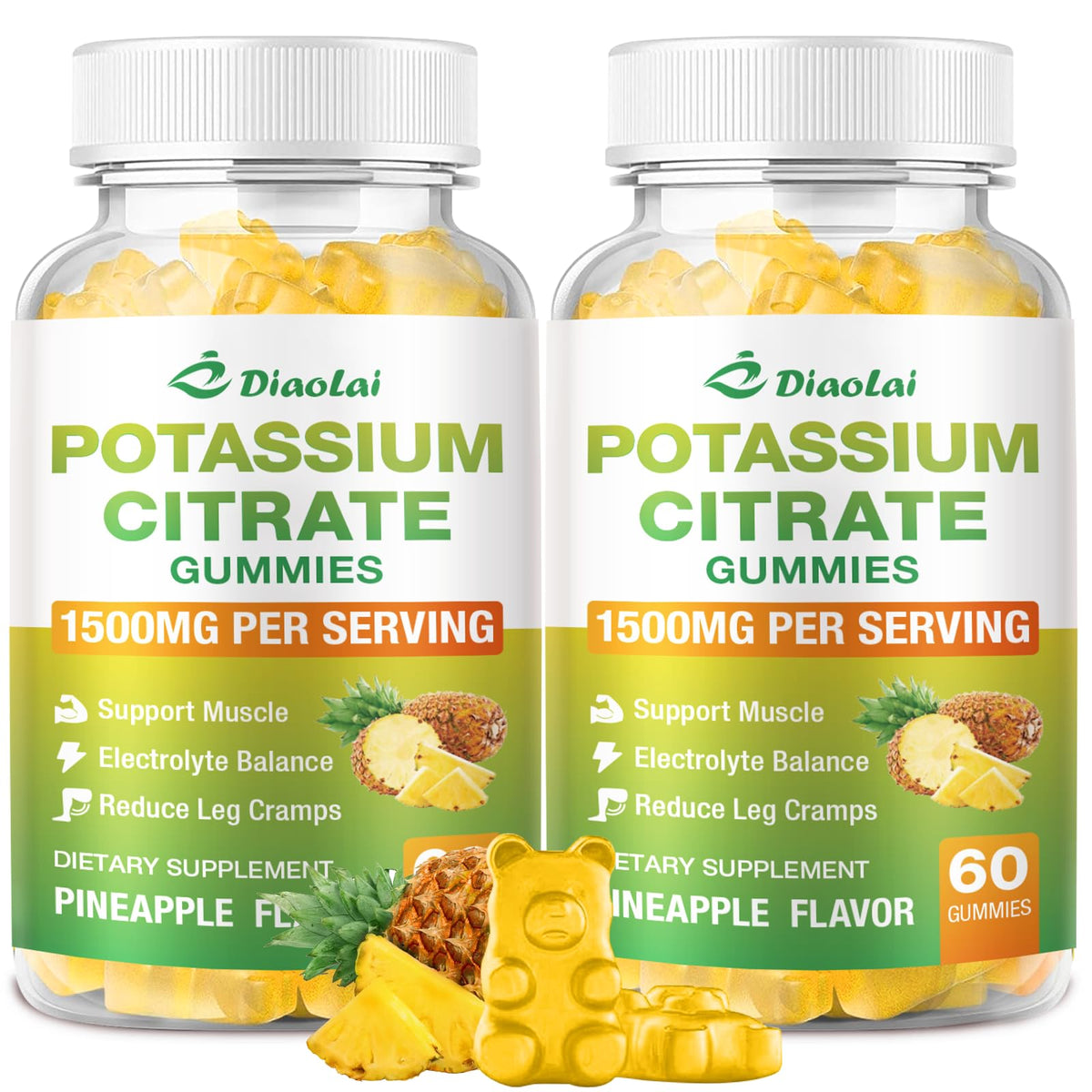 Flacon de gummies DIAOLAI Citrate de Potassium 1500mg saveur ananas