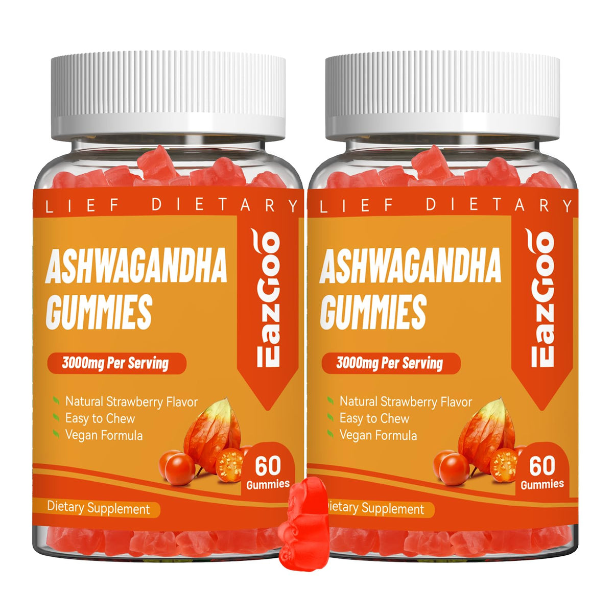 Flacon de Gummies EAZGOO d'Ashwagandha 3000mg vue de face