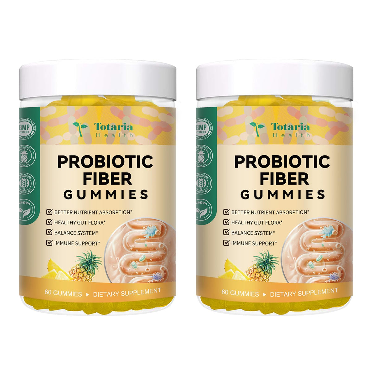 Flacon de gummies fibres Totaria ananas, 2 unités