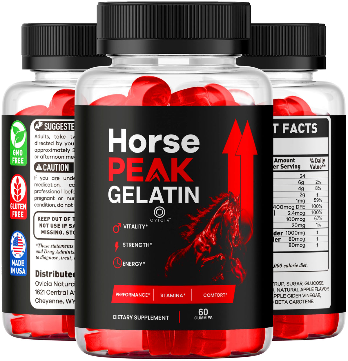 Flacon de gummies Gelée de Cheval Peak OVICIA avec des fruits