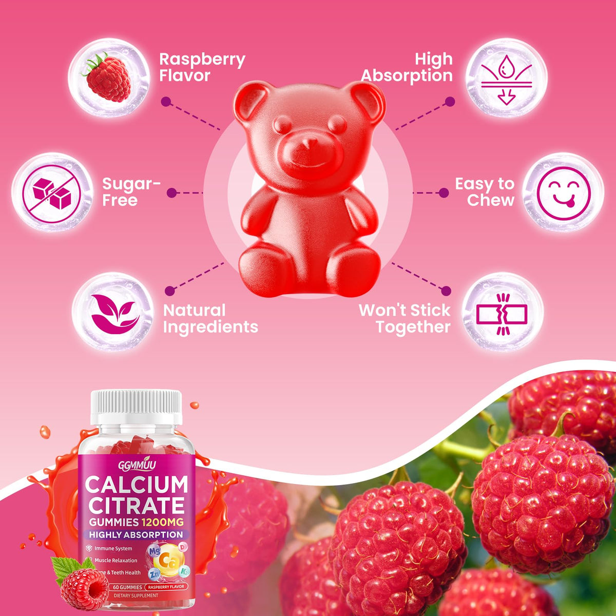 Flacon de gummies GGMMUU ouvert avec gummies à l'extérieur