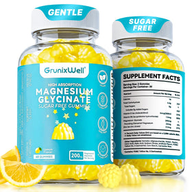Flacon de gummies GrunixWell de magnésium glycinate 200mg, vue de face