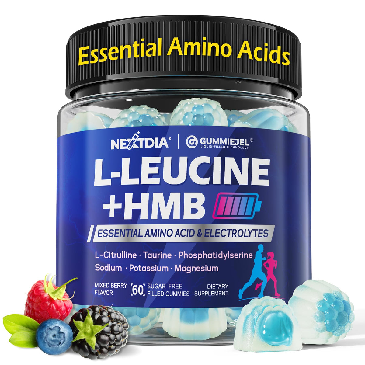 Flacon de gummies HMB et L-Leucine Nextdia avec 60 gummies