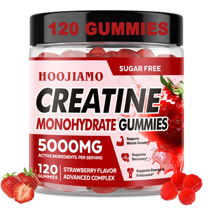 Flacon de gummies HOOJIAMO créatine monohydrate 5000mg goût fraise