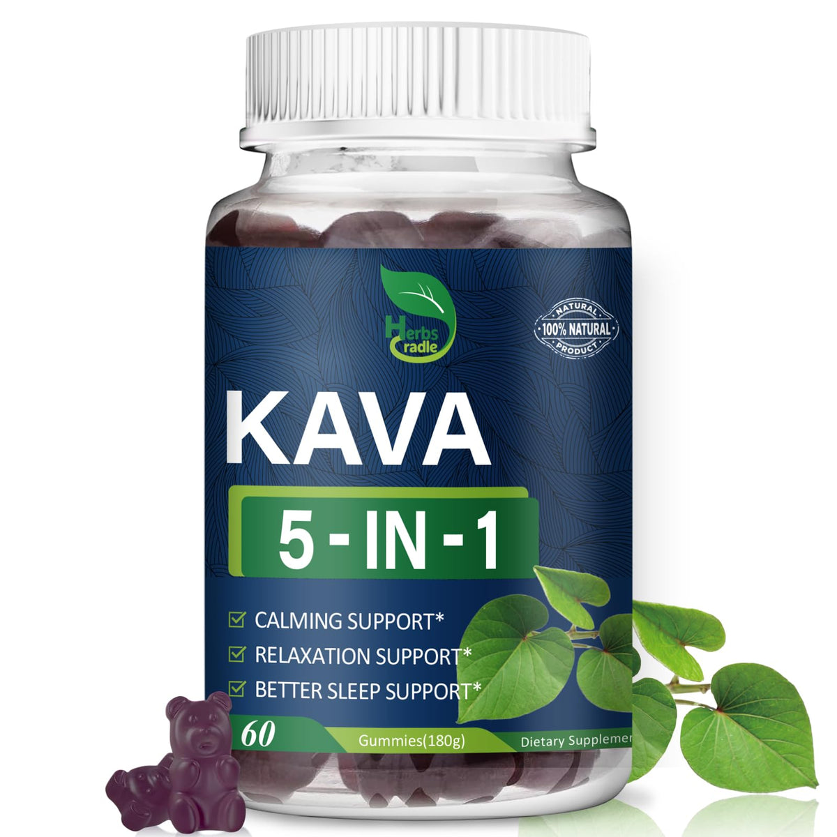 Flacon de Gummies Kava Kava de Herbscradle, 60 gommes