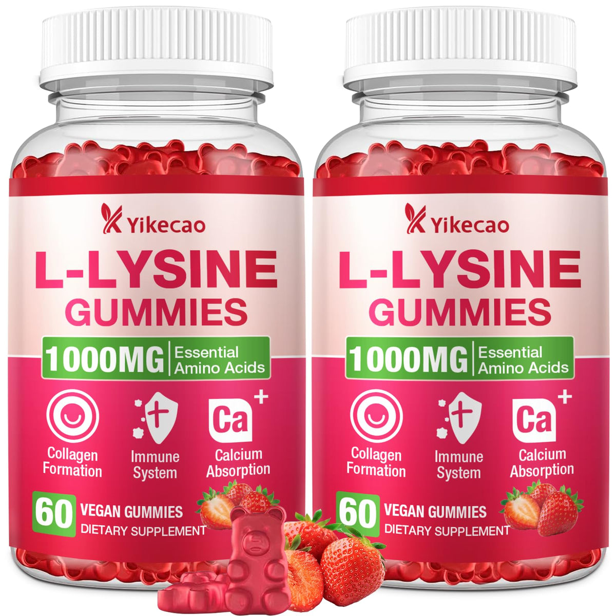 Flacon de gummies L-Lysine 1000mg Yikecao avec 120 compotes