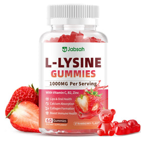 Flacon de gummies L-Lysine Jabsah 1000 mg, 60 gummies au goût fraise