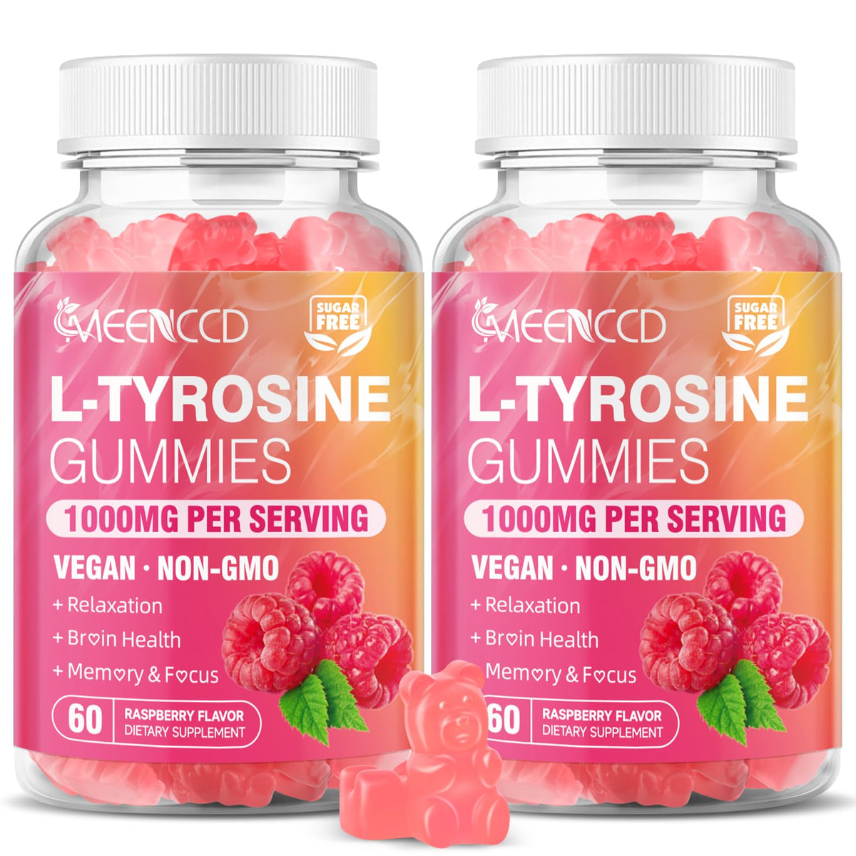 Flacon de gummies L-Tyrosine 1000mg MEENCCD avec goût framboise