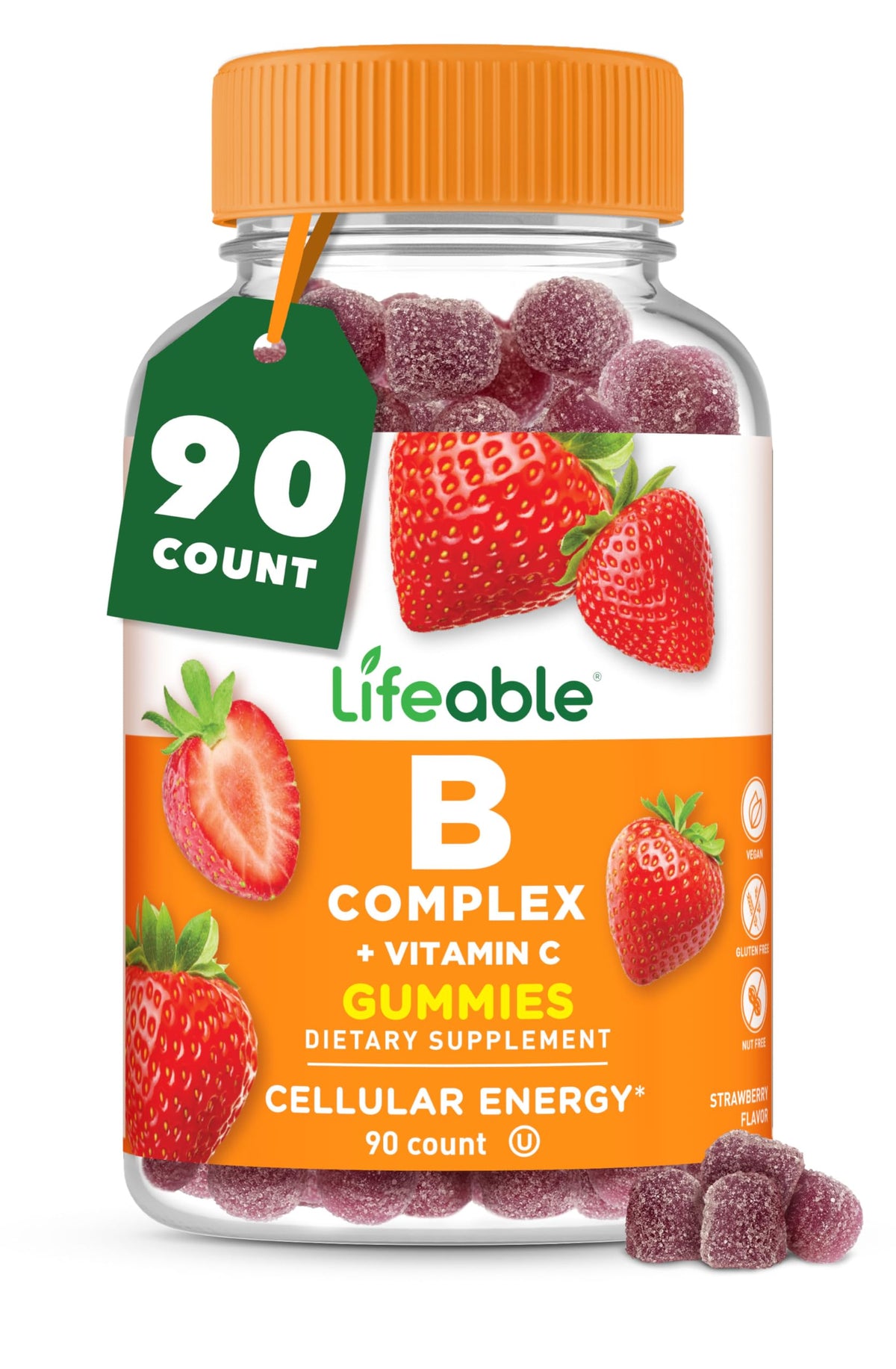 Flacon de gummies Lifeable Complexe Vitamines B 90 gummies vue de face