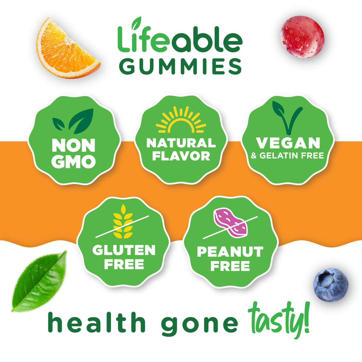 Flacon de gummies Lifeable ouvert avec gummies à l'extérieur