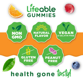 Flacon de gummies Lifeable ouvert avec gummies à l'extérieur