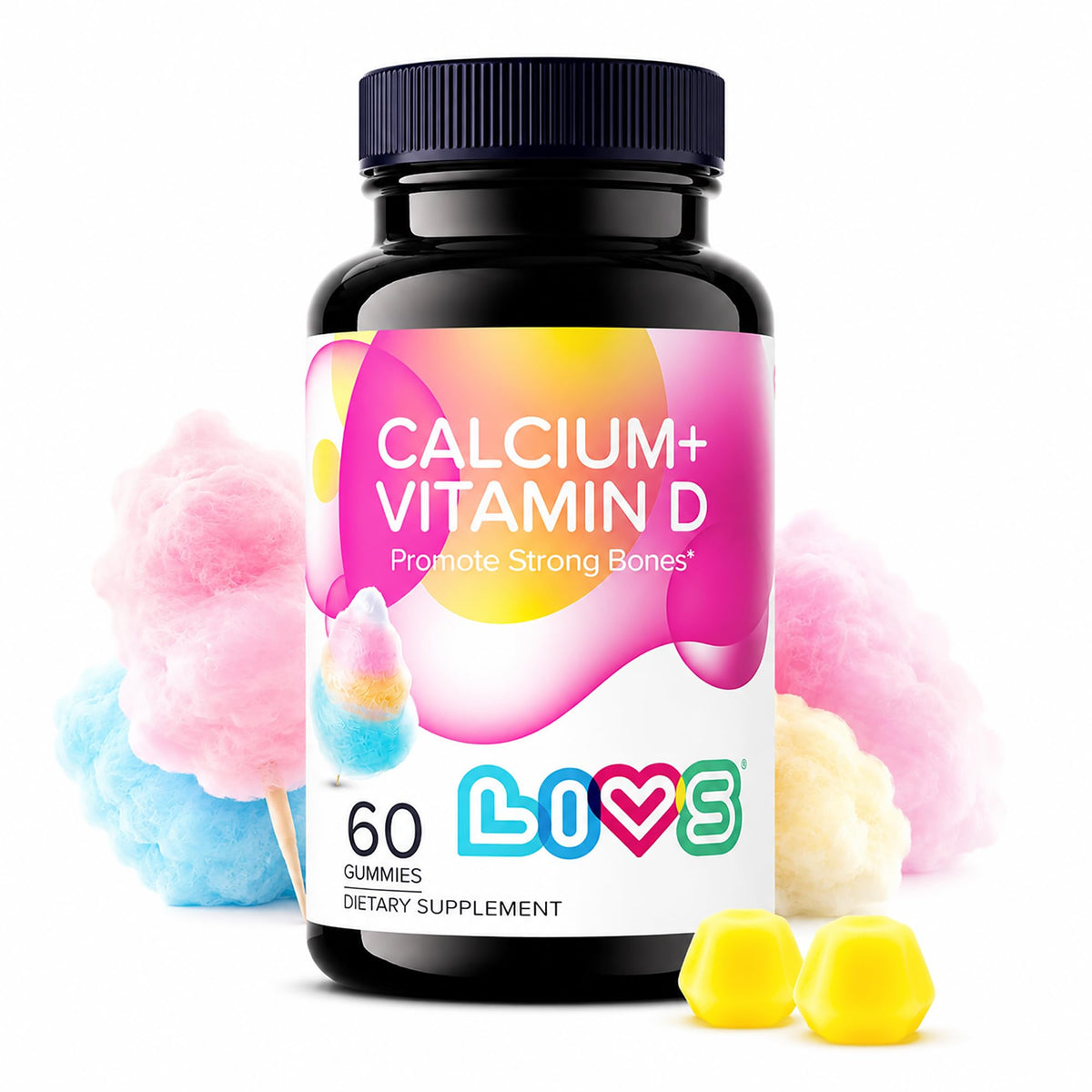 Flacon de gummies LIVS Calcium et Vitamine D3 de 60 unités