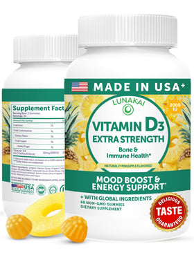 Flacon de gummies Lunakai de Vitamine D3 2000 IU, 60 pièces