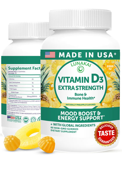 Flacon de gummies Lunakai de Vitamine D3 2000 IU, 60 pièces
