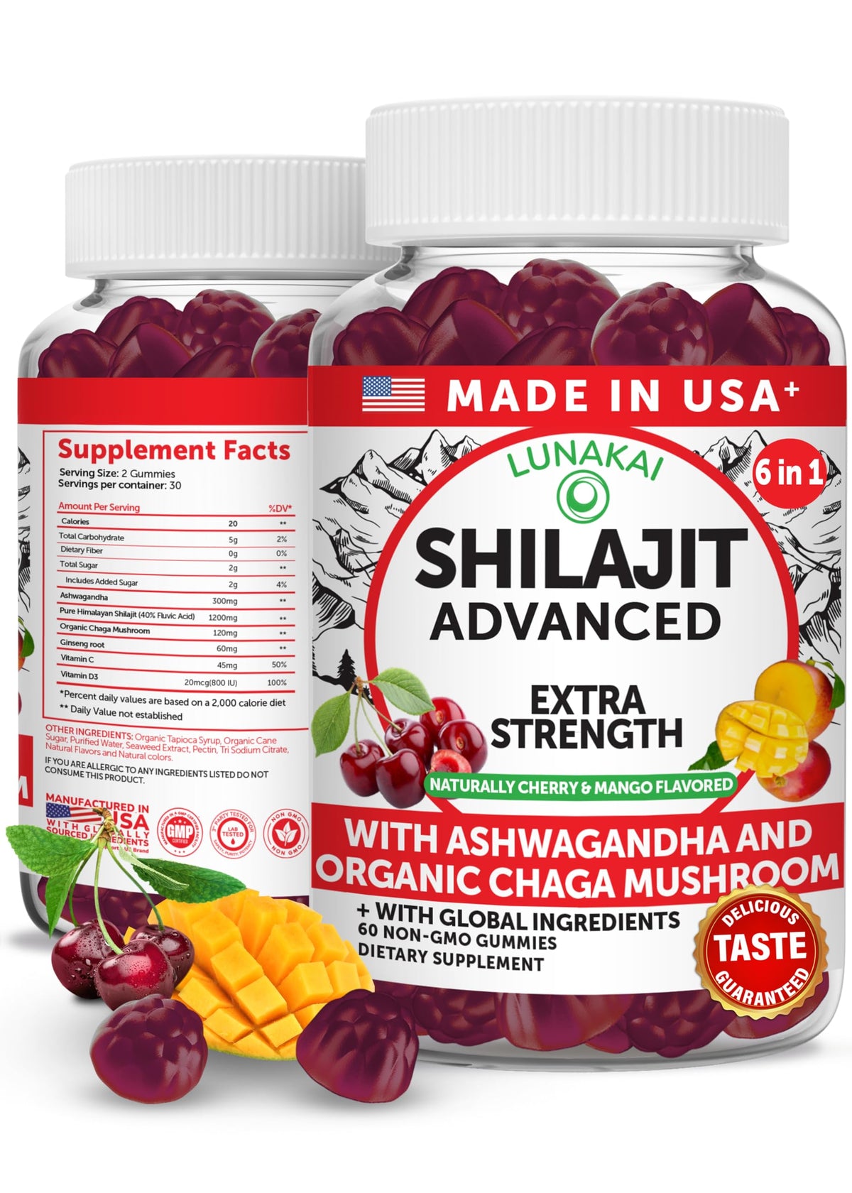 Flacon de gummies Lunakai en shilajit pur de l'Himalaya, 1200mg